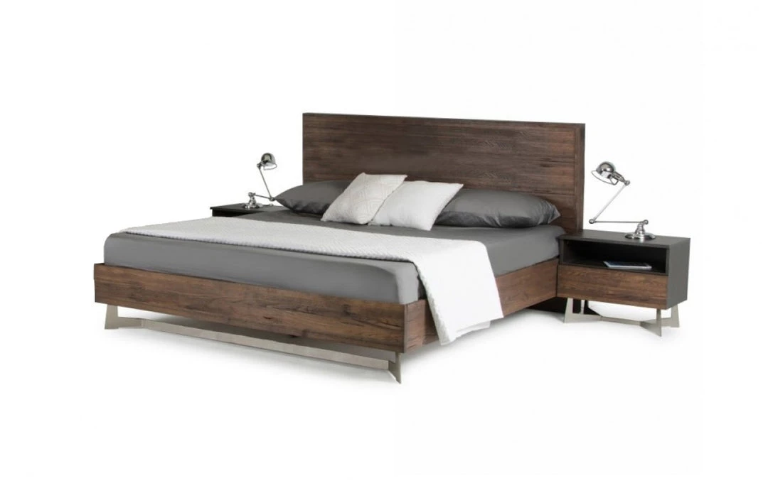 VIG Beds & Headboards Modrest Wharton Modern Dark Aged Oak Bed