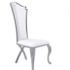 VIG Dining Room Modrest Bonnie Transitional White Leatherette & Black Stainless Steel Dining Chair (Set Of 2)