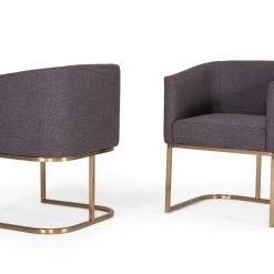 VIG Dining Room Modrest Yukon Modern Fabric And Antique Brass Dining Chair