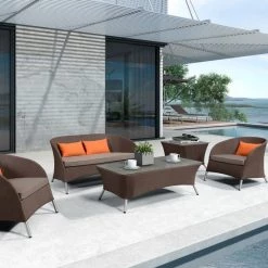 VIG Renava Zamora Outdoor Brown Sofa Set