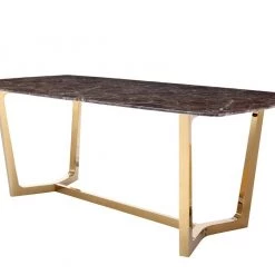 VIG Modrest Garrett Modern Brown Faux Marble & Gold Dining Table