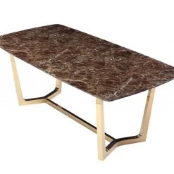 VIG Modrest Garrett Modern Brown Faux Marble & Gold Dining Table